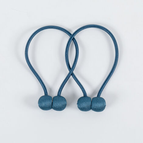 Set of 2 Magnetic Curtain Tiebacks - Blue Rope for Curtains Braided with Strong Magnet for Bedroom Living Room Office