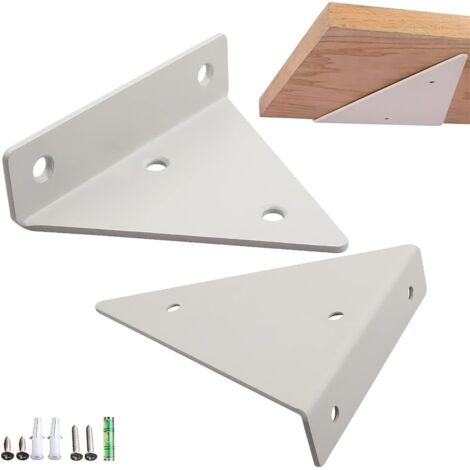 2 Pieces Shelf Brackets, Metal Wall Mounted Shelf Bracket, Floating Shelf Brackets, Triangle Invisible Shelf Bracket with Screws, for Living Room, Bedroom, Bathroom Decor (White)