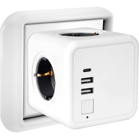 Multiple USB Outlets, Cube Wall Power Strip, 4 Outlets with 2 USB Power Ports, 1 Type C Port, 7 in 1 USB Power Strip, Power Socket Block with Switch, USB Wall Power Strip Charger for Home, Office
