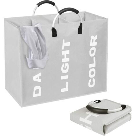 Foldable Laundry Baskets(80L, 60x32x49cm), 3 Compartments with Ring Handle, Large Capacity Laundry Bins for Colourful, White and Dark Clothes (1/5)