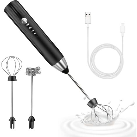 Electric Milk Frother, USB Rechargeable Milk Frother and Mini Electric Whisk, Stainless Steel Mixer, for Coffee, Latte (Black)