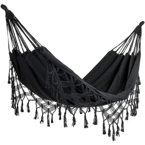 Double Hammock for Home or Outdoors, Indoor and Outdoor, Soft Cotton, Two Person, Patio, Yard, Porch, Lawn and Yard, Black, Max Load: 500 lbs (1/5)
