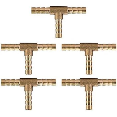 Brass T Connector, 5pcs Air/Water/Oil/Gas Hose T Hose Fittings, 6mm Brass Hose Joint (1/5)