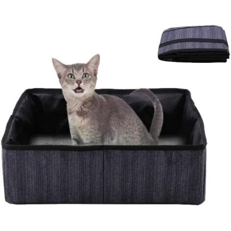 Cat Litter Box Collapsible Cat Litter Box Cat Toilet Box Collapsible Toilet Tray Carrier Waterproof Litter Box for Indoor and Outdoor Use(Black) (1/5)