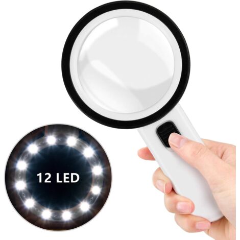 Loupe éclairée, loupe mature avec 12 lumières LED, loupe manu avec fonction d'éclairage 30X, loupe à (1/5)
