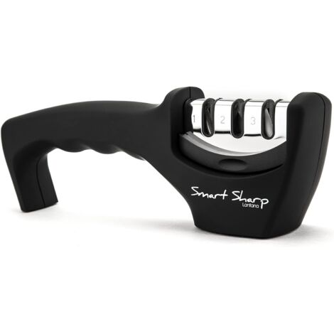 Smart Sharp 3-phase sharpener - for kitchen knives - professional result/ergonomic design - ceramic stone/tungsten carbide/diamond - black/chrome finish
