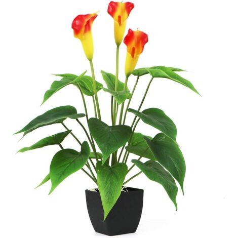 Artificial Plants Flowers, Real Touch Fake Calla Lily Plant Greenery Shrubs Silk Flower for Wedding Bridle Bouquet Indoor Outdoor Home Kitchen Office Table Decor (Orange, 1Pcs/Black Pot)