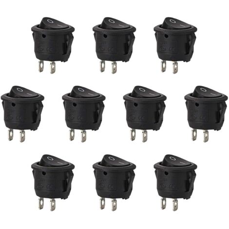 CCYKXA 10 Pcs Round Rocker Switch Latching SPST Switch 2 Pin Button AC 6A/125V 3A/250V for Car Truck Boat (1/4)