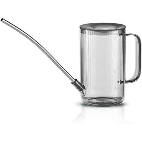 Watering can for flowers, small watering can, watering can with long nose made of stainless steel, watering can for houseplants, transparent plastic watering can, gray (1/5)