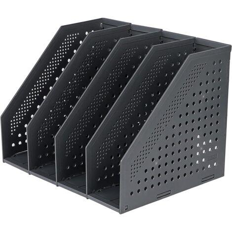 4 Compartment Foldable Magazine Rack, Adjustable Storage Box, Desk Organizer, Bookends, Document Holder, Stand, Folder, Magazines, Book Storage Module, Filing Cabinet (Black)