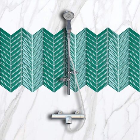 Peel and Stick Wall Tiles Backsplash for Kitchen, Self Adhesive Waterproof Green 3D Tile Stickers for Bathroom, Subway Stick On Tiles Splashback (Pack of 4)