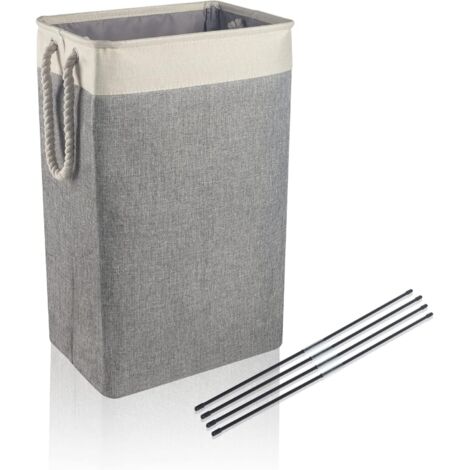 Upgrade Large Laundry Baskets 84L, Collapsible Linen Laundry Hamper with Handles, Laundry Bin Suitable for Bedrooms Laundry Room Bathroom, 55×42×31cm, Beige+Grey (1/5)