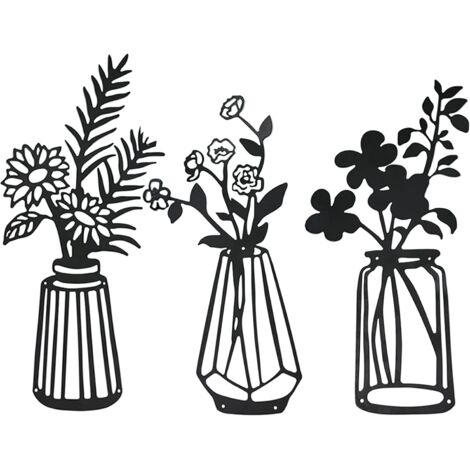 Pieces Metal Flowers Wall Decor Black Metal Wall Art Metal Floral Wall Sculpture for Patio Balcony Living Room Bedroom Dining Room Kitchen Decorations (1/5)