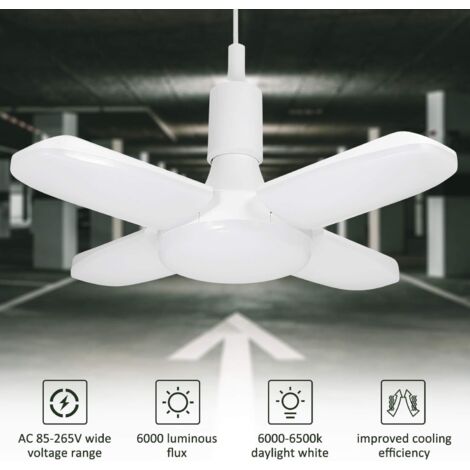 LED Garage Light, 60W E26/ E27 6500K 6000Lm Workshop Lamp, Deformable 4 Adjustable Panels, LED Ceiling Light for Garage, Warehouse, Workshop, Basement, Gym, Kitchen (1/5)