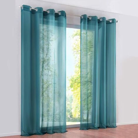 2 Panels Sheer Eyelet Voile Sheer Curtains for Windows, Balcony, Living Room Decoration (Width 140cm x Height 225cm, Blue) (1/5)