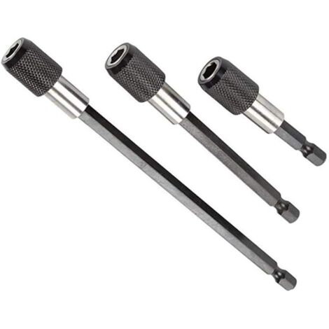 Set of 3 magnetic screwdriver bits with hexagon shaft 60 mm, 100 mm, 150 mm for screws, nuts and all hand drills and screwdrivers (1/4)