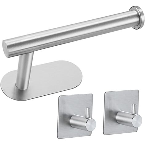 Set of 3 Toilet Paper Towel Holders - No Drilling - Stainless Steel - Ideal for Bathroom, Toilet, Kitchen - Silver