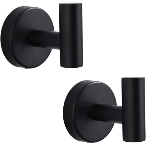 Tinor – Matte black towel hooks – Wall mounted heavy duty robe hooks for bathroom, kitchen, closet – Waterproof rust proof – Easy installation (2pcs) (1/5)