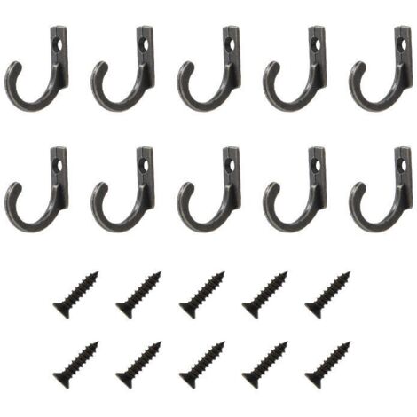 CCYKXA 10 Pieces Screw-in Wall Hooks Retro Coat Hooks Metal Coat Hooks Coat Hooks with 10 Screws for Bathroom Kitchen Bedroom Living Room (Black)