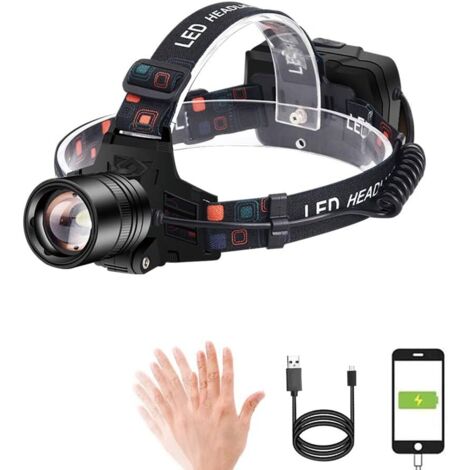 Headlamp, USB Rechargeable, Super Bright 3000 Lumen Headlamp, Motion Sensor, IPX5 Waterproof, Adjustable for Camping, Fishing, Jogging and Hiking (1/5)