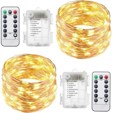 2 Pack Battery Operated LED String Lights with Remote Control, 15ft, 8 Modes, 50 LEDs, Waterproof Wire, Starry Lights, Twinkling Fireflies for Patio, Garden, Party Decor (1/5)
