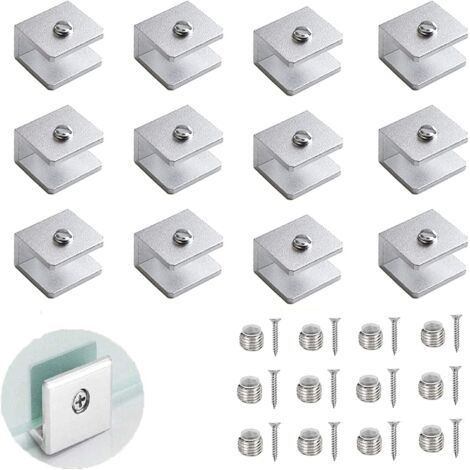 12 Pieces Glass Clamp, Adjustable Glass Partition Bracket, 6-8mm Glass Wall Tatte Bracket, Aluminum Shelf Brackets, for Powder Room, Balcony (with Screws) (1/5)