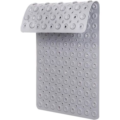 70X40cm Non Slip Bath Mat Shower Mats Anti Mould for Bathroom and Bathtub with Large Suction Cup and Thickened Rubber Backing Long, Grey