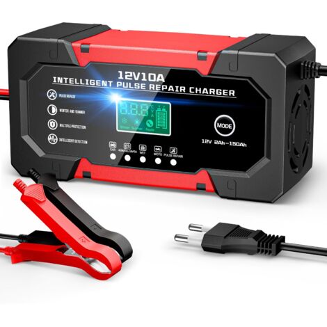10A 12V LiFePO4 Car Battery Charger, Intelligent Car Motorcycle Battery Charger with 5 Repair Modes, LCD Display for Car, Motorcycle, Truck, AGM, Gel, Wet LiFePO4 (1/5)