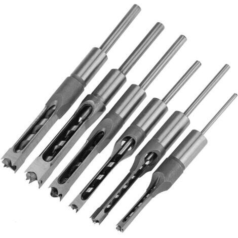 Set of 6 Square Hole Drill Bits, Steel Hollow Chisel, Carpenter Tool Set for Square Hole Saw, Wood Drill, Square Hole Drill, Hole Drill, Mortise Chisel, 1/4 5/16 3/8 1/2 9/16 5/8 Pounce