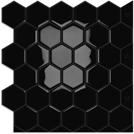 10 Sheets Black Hexagon Self Adhesive Wall Tiles for Kitchen Bathroom Fireplace RV - 12" x 12"