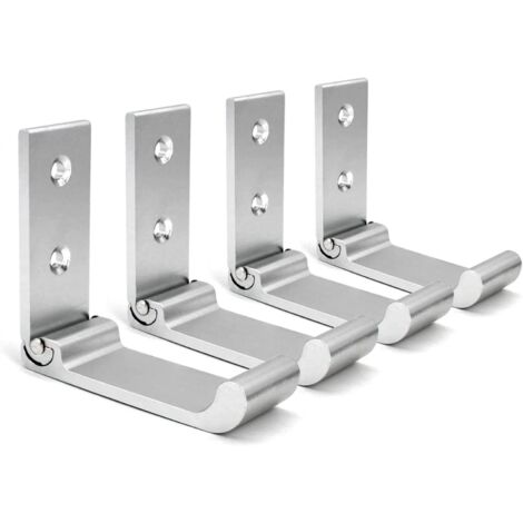 (Silver) Foldable Wall Hooks, 4 Pieces Wall Mounted Headphone Holder, Invisible Coat Hooks, Aluminum Wall Hook, with Screws, Coat Hook
