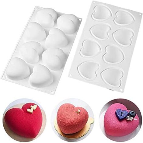 3D Heart Shaped Silicone Cake Mold Heart Shaped Mousse Cake Mold, Dessert, Siliconemousse, Baking, etc. (8 heart-shaped 3D cavities) (1/5)