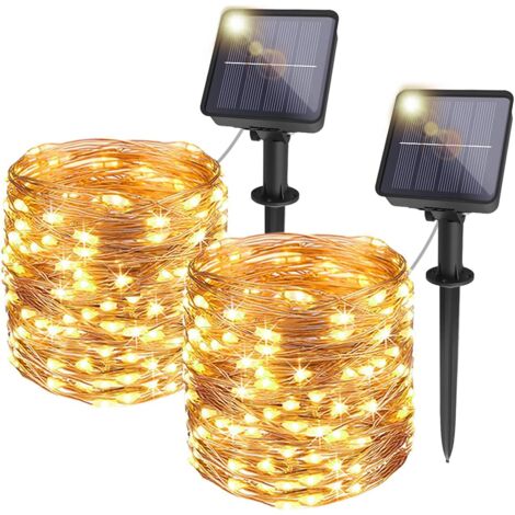 [2 Pack] Solar String Lights Outdoor, 12M 120 LED Waterproof Outdoor Solar String Lights 8 Modes Decoration Light for Garden, Tree, Balcony, Wedding, Party (Warm White) (1/5)