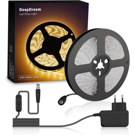 5M Warm White LED Strip, Waterproof IP65 3000k 2835 300LEDs LED Strip Indoor Lighting for Furniture, Stairs, Bedroom, Kitchen