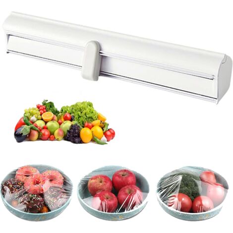Cling Film Dispenser with Slide Cutter, Reusable Cling Film Dispenser, Refillable Plastic Food Wrap Dispenser for Home and Kitchen