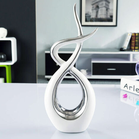 One Piece Silver Ceramic Ornament, Ceramic Table Decoration Sculpture, Modern Abstract Craft Living Room Decor Elegant Spiral Ornament - 14x36cm