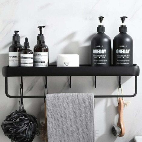 No Drilling Shower Shelf Bathroom Rack With Towel Rack Aluminum Hook Storage Rack For Shower And Kitchen Set 1 Piece Black (1/4)