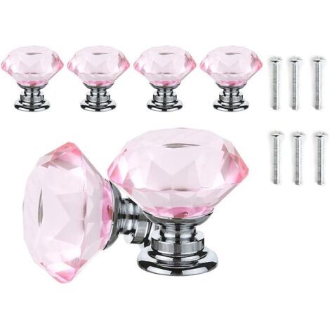 6 Pieces 30mm Pink Crystal Diamond Cabinet Knob Drawer Knob Handles Cupboard Door Knobs (1/5)