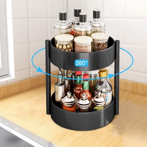 Turntable Spice Rack, Black Turntable - Large Lazy Susan with 2 Tiers - Rotating Spice Rack - Organizer for Spices, Herbs, Ingredient Jars (1/5)