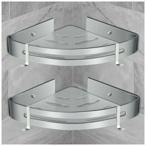 Corner Shower Shelf, Bathroom Shelf Without Drilling Basket Shower Storage Aluminum Wall Adhesive Shower Caddy Organizer for Shampoo (Triangle, 2 Pieces)