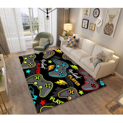 3D Bedroom Rug Gamer Modern Controller Non-Slip Living Room Carpet Graffiti Letter Game Console Decoration Soft Flannel Area Rugs for Teenagers Children Boys (Colorful 1,100150cm) (1/5)