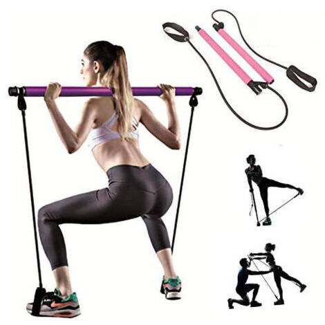 1pcs Portable Pilates Yoga Bar Kit, Pilates Equipment with Resistance Band Bar for Total Body Workout, Yoga, Fitness, Stretch, Resistance Workout at Home（Purple） L9MgcAyVcTj
