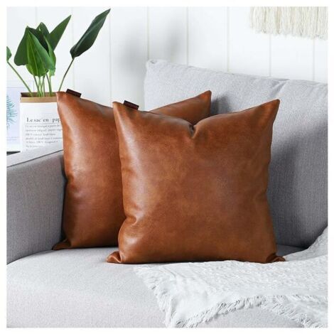 Set of 2 Luxury Artificial Leather Cushion Covers Modern Comfortable Decoration Pillow Case for Sofa Living Room Balcony Garden for Family,45x45cm,Brown brown i3XLQl8T4 (1/5)
