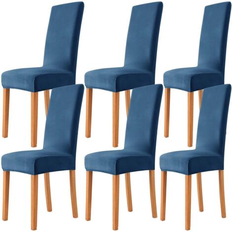 6pcs Velvet Chair Covers, Soft Stretch Dining Chair Washable Elastic Seat Covers - for Restaurant, Living Room, Wedding Decoration (6, Twilight Blue) (1/5)