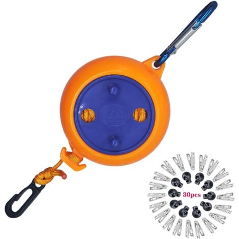 Camping Retractable Clothesline, 8M Outdoor Adjustable Clothesline for Outdoor Travel Vacation Camping with 10 Fixed Loops and 20 Clothes Pegs (1/5)