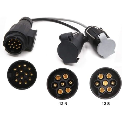 Adapter Caravan Trailer Hitch 13 Pin to 12N and 12S 7 Pin