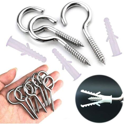 10 Pieces Screw Eye Screw, Eye Screw Stainless Steel Screw Hook, with 10 PCS Dowels Kit, 565mm, for Chandeliers, Crafts (1/5)
