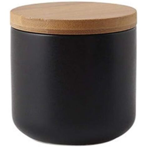 Ceramic Food Storage Jar with Wooden Lid Portable Airtight Storage Jar for Tea Sugar Coffee Beans Nuts Tea Black (260ml) (1/5)