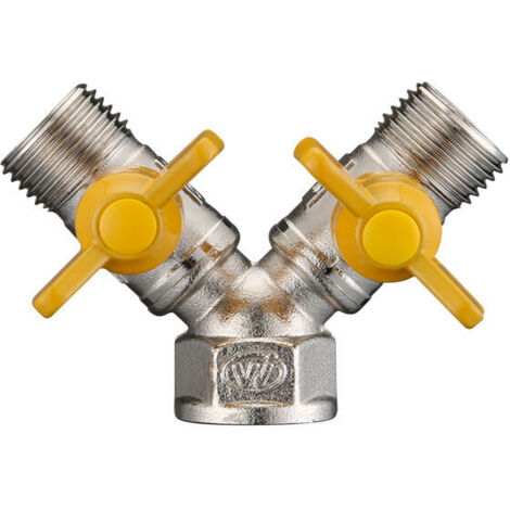 Hose fitting Gas valve Double brass hose diverter - 2 way exvDPyoC