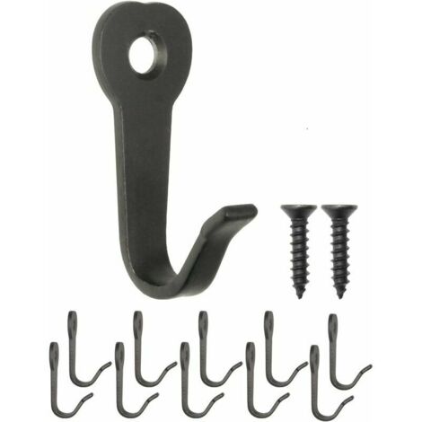 10 Pack Classic Iron Hooks - Metal Hooks - Vintage Retro Country House Style - 40x20mm - Black, (1/5)